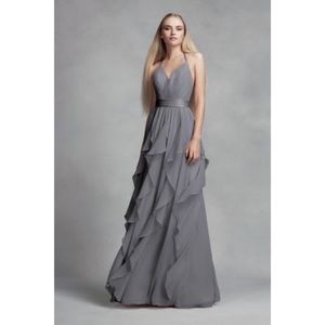 Size 6 Gray/Silver Long Chiffon Halter Dress